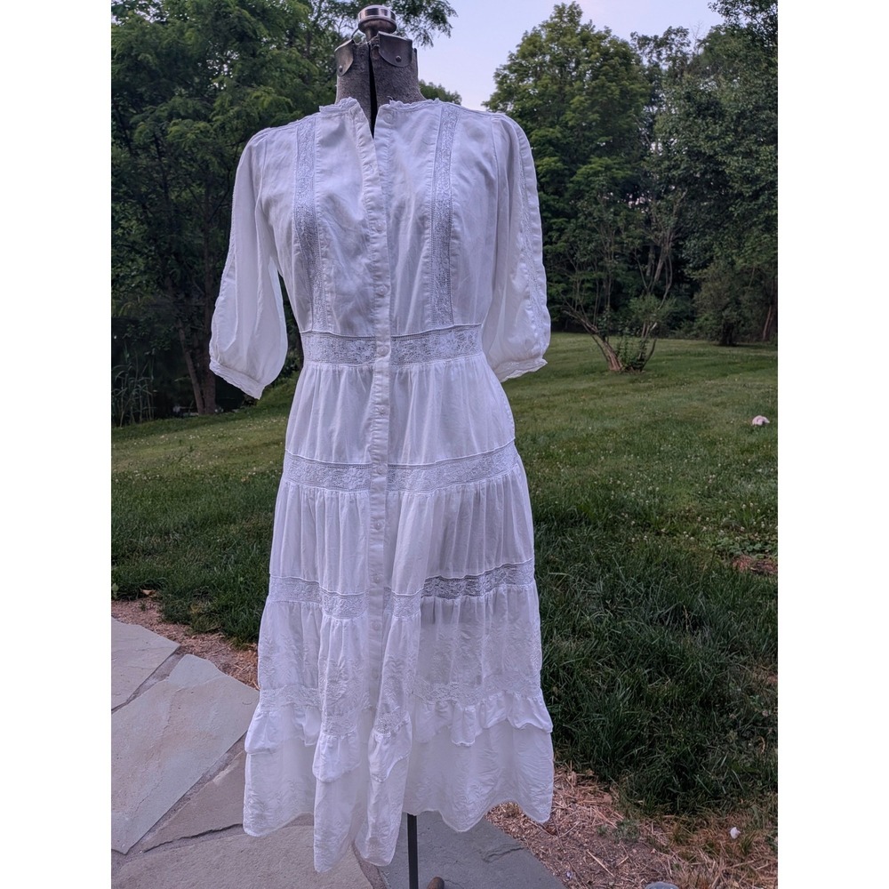 Love Shack Fancy Coquette Victorian lace Tiered Midi Dress size 4 Cottagecore